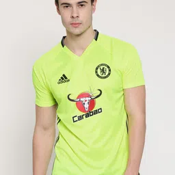 ADIDAS Men Fluorescent Green Chelsea FC Training Printed V-Neck Jersey T-shirt-picture-43