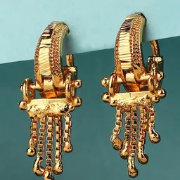 MODE MANIA Gold Plated Contemporary Tasselled Hoop Earrings-picture-12