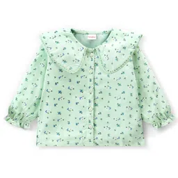 Babyhug Rayon Woven Full Sleeves Floral Printed with Frill & Lace Detailing Top - Mint-image-26