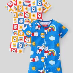 Babyhug Disney Interlock Cotton Knit Half Sleeves Romper Winnie The Pooh Print Pack of 2 - Multicolour-image-20