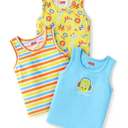 Babyhug 100% Cotton Knit Sleeveless Sando Vests With Stripes & Alphabet Print Pack of 3 - Blue & Yellow-picture-13