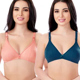 Bella Mama Cotton Elastane Knit Maternity Non Wired Nursing Bra Pack o f 2 (Colour May Vary)-picture-24