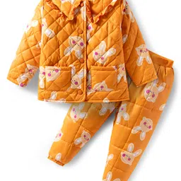 Babyhug Woven Full Sleeves Winter Wear Suits with Bunny Print & Pocket - Yellow image 1