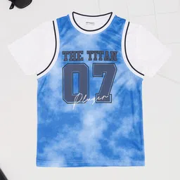 Pantaloons Junior Knit Half Sleeves The Titan Text Printed Tee - Blue-picture-11