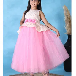 Toy Balloon Kids Net Woven Sleeveless Floral Applique Detailed Polka Dots Printed Gown - Baby Pink-picture-37