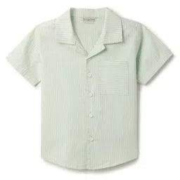 Tales & Stories Cotton Woven Half Sleeves Striped Shirt - Mint-picture-13