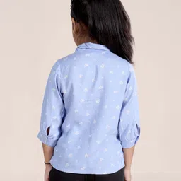 Kiddopanti Three Fourth Sleeves Floral Motifs Printed Top - Light Blue image 3