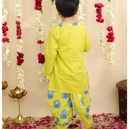 BownBee Pure Cotton Woven Full Sleeves Monkey Printed Dhoti Kurta Set - Yellow image 3