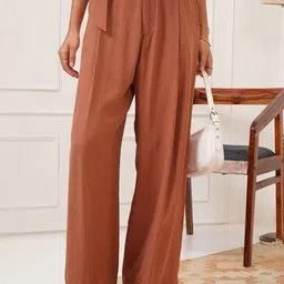 Tokyo Talkies Women Flared Pleated Trousers-picture-26