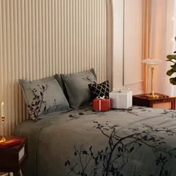 Stoa Paris Teal & Black Floral 150 TC Cotton Super King Bedsheet Set - 2.74 m x 2.74 m-image-53