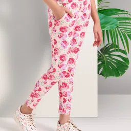 arias by lara dutta Arias Cotton Modal Stretch Rib Knit Printed Legging With Side Pocket and Paper Bag Waist-Pink image 3