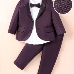 Mark & Mia Cotton Woven Full Sleeves Textured 3 Piece Party Suit With Bow - Violet image 3