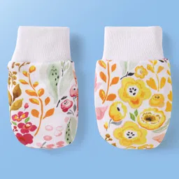 Babyoye Eco Conscious 100% Cotton Knit Cap Mitten & Booties Set with Floral Print White - Diameter 10 cm image 4