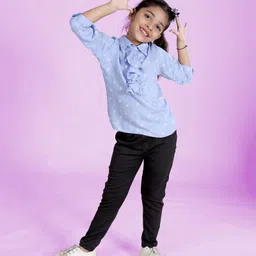 Kiddopanti Three Fourth Sleeves Floral Motifs Printed Top - Light Blue image 5