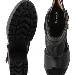 Shoetopia Solid Peep Toes Sandals With Zip Closure - Black image 5