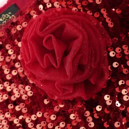 Hola Bonita Knit Three Fourth Sleeves Party Dress with Velvet Sequin Glitter Mesh With Belt Dress - Maroon image 5