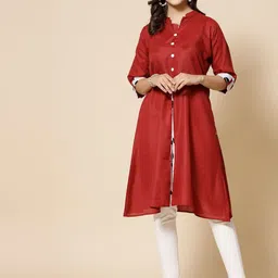 Moda Rapido Roll-Up Sleeves Mandarin Collar A-Line Kurta-picture-11