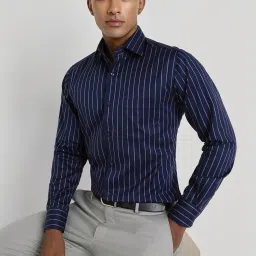 Allen Solly Navy Cotton Regular Fit Striped Shirt image 3