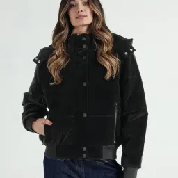 Elle Women Black Quilted Hoodie Jacket-image-6