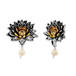 Voylla Silver Qasbah Kusum Oxidised Two Tone Stud Earrings image 3