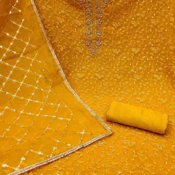 SAINOOR Embroidered Organza Semi-Stitched Dress Material image 2