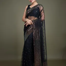 Monjolika Fashion Black Embellished Saree With Unstitched Blouse image 3