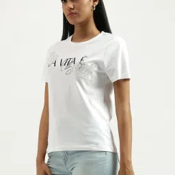 United Colors of Benetton White Cotton Embellished T-Shirt image 3