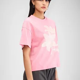Spykar Pink Printed Oversized T-Shirt image 3