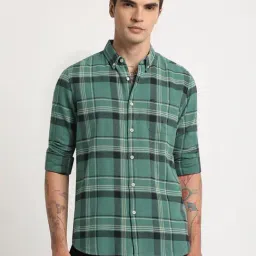 The Bear House Green Slim Fit Checks Shirt-image-53
