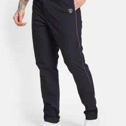 Octave Navy Cotton Regular Fit Striped Trackpants image 3