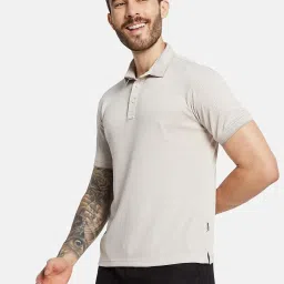 Octave Khaki Cotton Regular Fit Texture Polo T-Shirt image 3