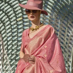Elora Pink Silk Woven Saree With Unstitched Blouse image 3