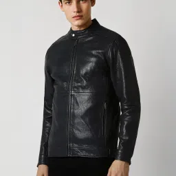 Van Heusen Navy Cotton Regular Fit Biker Jacket image 3