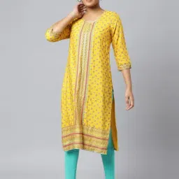 Aurelia Yellow Printed Straight Kurta-picture-20