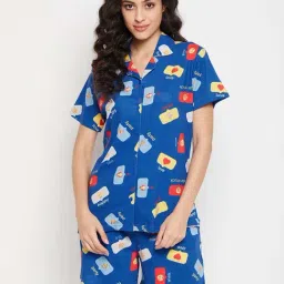 Clovia Blue Printed Shirt With Shorts-picture-15