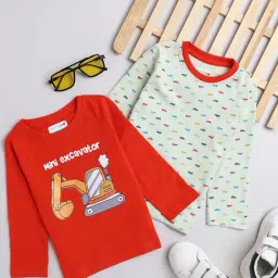 Bumzee Kids Mint Green & Red Printed Full Sleeves T-Shirts (Pack Of 2)-picture-27