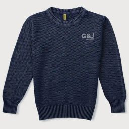 Gini & Jony Kids Navy Cotton Textured Pattern Full Sleeves Sweater-picture-3