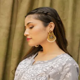 Jewelz Trendy Chand Bali Earrings Embellished With Small Pearls for Girls & Women image 3