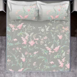 Spaces Essentials AW24 138 Grey Viscose 138 TC Double Bedsheet with 2 Pillow Covers image 3