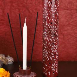 Aapno Rajasthan Red Soapstone Cylindrical Candle Holder-picture-21