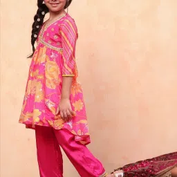 Biba Girls Pink Printed Kurta set image 3
