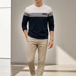 AUTNA Men Colourblocked Round Neck Cotton T-shirt image 2