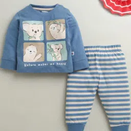 Bumzee Kids Blue & Beige Cotton Printed Pyjama Sets-picture-29