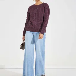 Styli Purple Self Pattern Sweater image 3