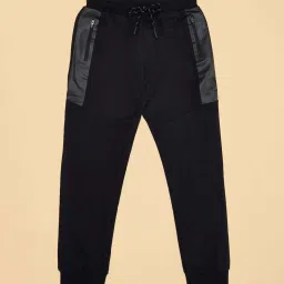 Pantaloons Junior Boys Jet Black Cotton Solid Track Bottoms & Joggers image 3