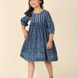Fabindia Kids Navy Cotton Printed Dress image 3