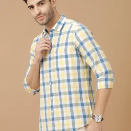 CAVALLO By Linen Club Blue Linen Contemporary Fit Checks shirts image 3