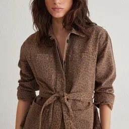 Trendyol Women Stand Collar Animal Printed Cotton Casual Tailored Jacket image 5