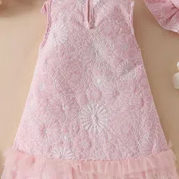 LULU & SKY Girls Self Design Ruffles A-Line Party Dress With Hat & Bow image 5