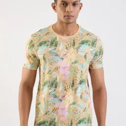 Spykar Taupe Beige Cotton Regular Fit Abstract Print T-Shirt-picture-45